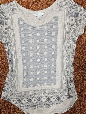 Lucky Brand Beige and Navy Short Sleeve Printed Tee